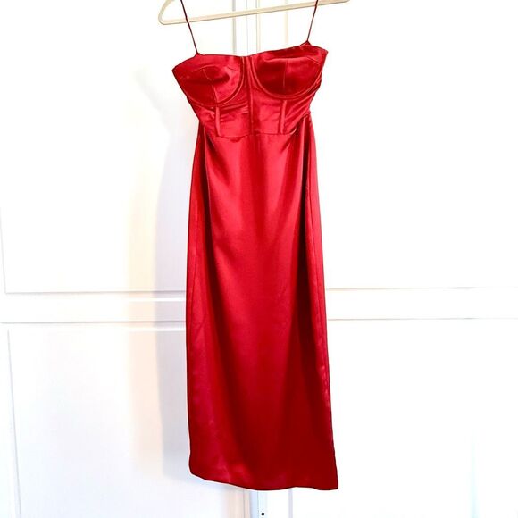 NWT Ramy Brook “Alianna” midi strapless dress in soirée red Size 2 - Picture 3 of 8